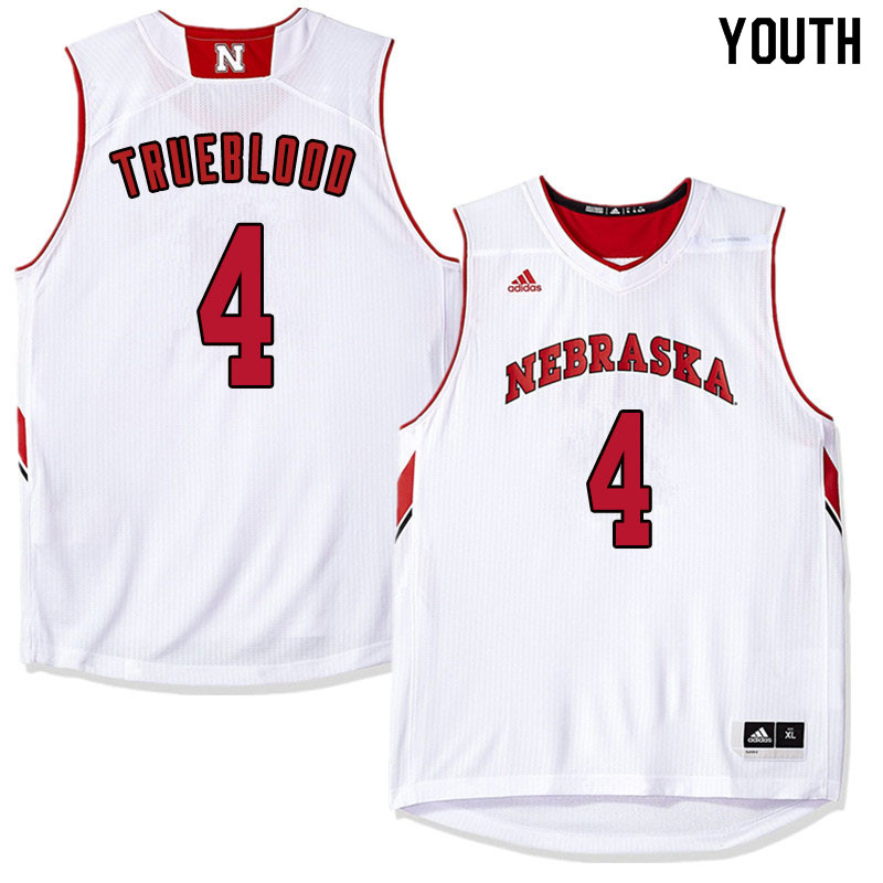 Youth Nebraska Cornhuskers #4 Johnny Trueblood College Basketball Jersyes Sale-White